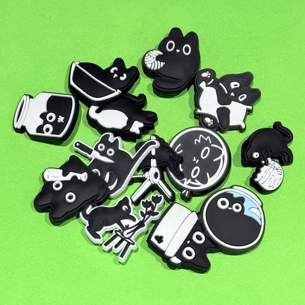 New Arrival 1-13Pcs Cute Animals PVC Sandals Buckle Decorations Black Cats Shoe Charms Fit Kids Birthday Gifts