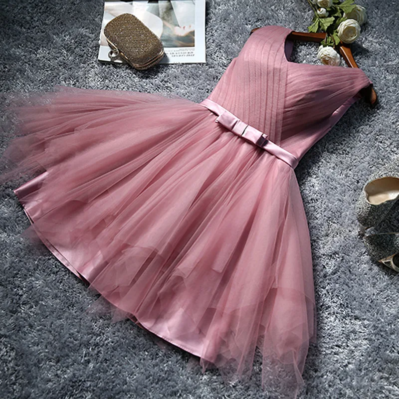 N1119 Liliac Purple Sky Blue Short Bridesmaid Dresses Sweet Memory Formal Gown Champagne Gray Tulle Knee-Length Prom Dress