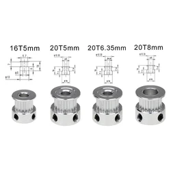 Polia do sincronismo para a impressora 3d, 20 teeth, gt2, 5mm, 6.35mm, 8mm, largura 6mm, correia síncrona, 2gt, polia, 1 parte