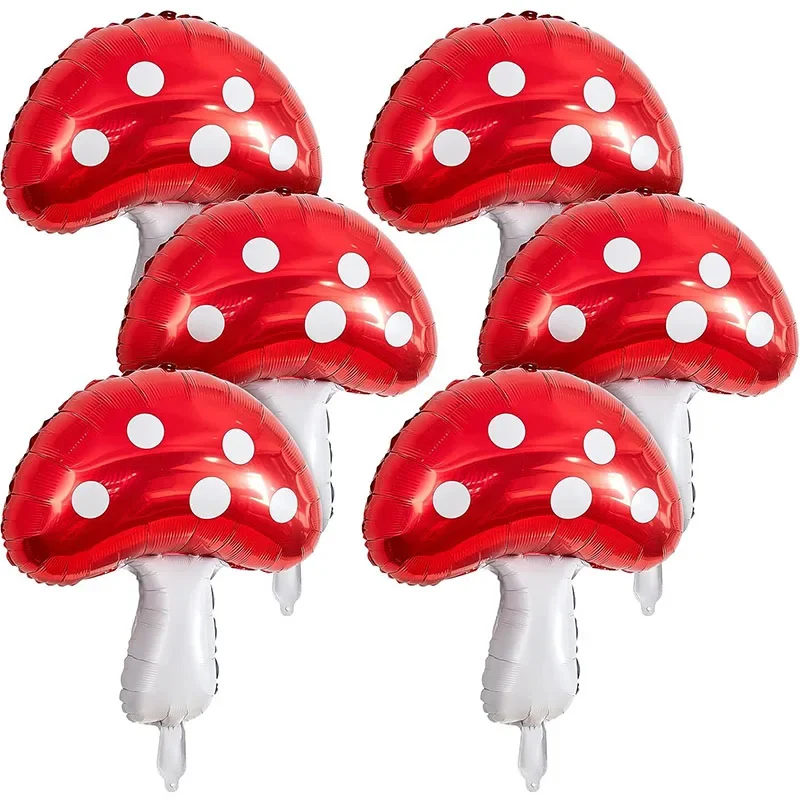 

6Pcs Woodland Fairy Forest Mushroom Balloon Decoration Cute Red Mushroom Foil Red Fun Forest Plant Theme Mushroom Party Balloons