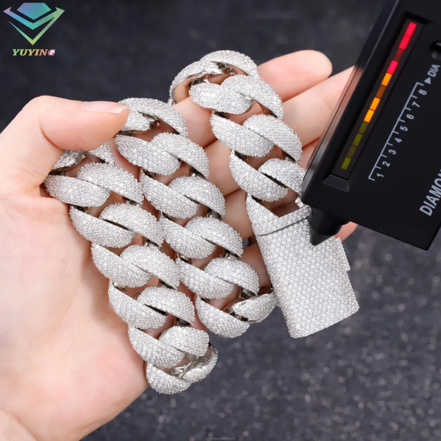 Hop Luxury .Hip 20mm 5 Rows Diamonds Iced Out Moissanite S925 Silver Miami Cuban Link Chain Necklace Men With GRA Certificate