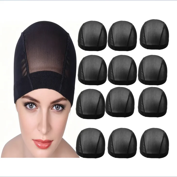 12Pcs/lot Mesh Dome Wig Caps Black Beige Easier Sew In Hair Stretchable Weaving Cap Elastic Nylon Breathable Mesh Net hairnet