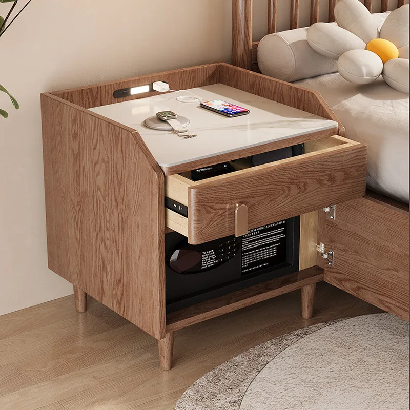 LM7Q Wholesale Rock Plate Intelligent Bedside Table with Lock Safe Modern Household Multi functional Charging with Light Integra