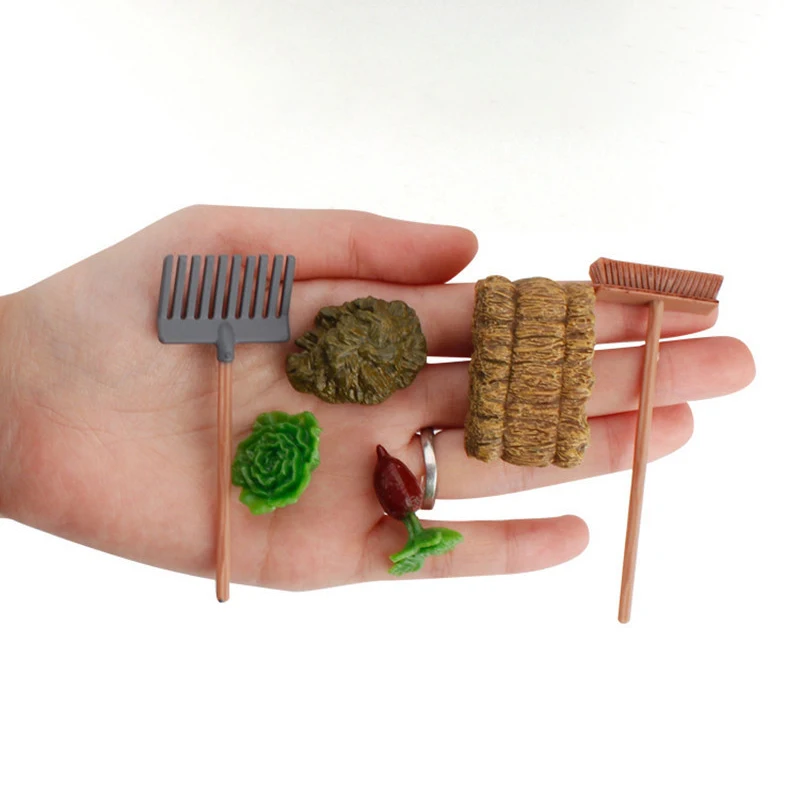 1 Set 1:12 Dollhouse Miniature Gardening Shovel Rake Lawn Mower Vegetable Farm For Doll House Outdoor Planting Scenes Decor Toys