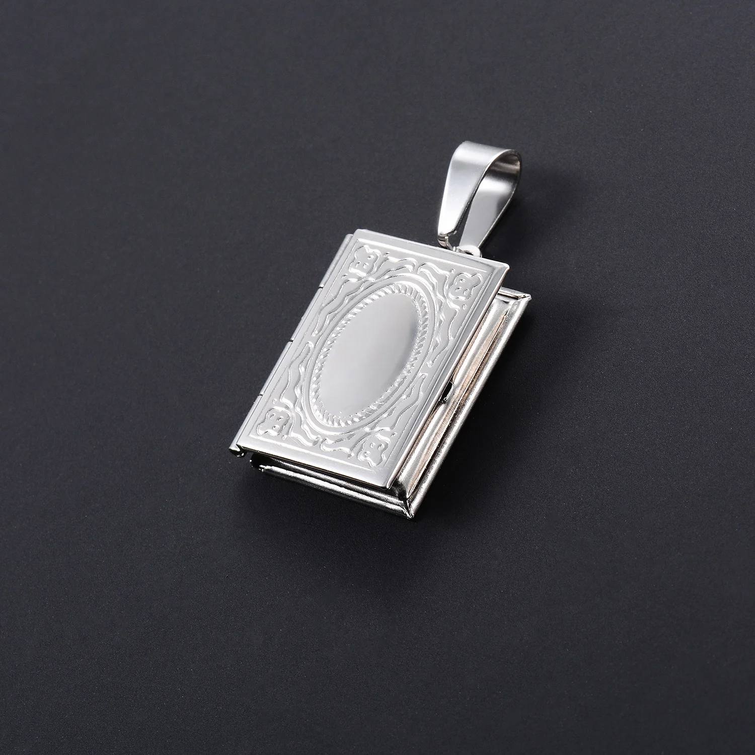Fotorahmen-Anhänger Halskette O-Kette Rechteckiges Medaillon Buchbild-Charm Edelstahl Öffnbarer Anhänger Schmuck Paargeschenk – Detail 4