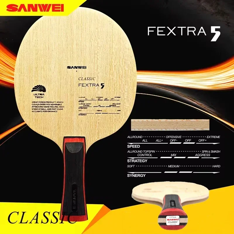 SANWEI FEXTRA 5 hoja de tenis de mesa 5 capas tilo alta velocidad golpeando todo tipo Ultra Tech nueva raqueta de Ping Pong bate para principiantes