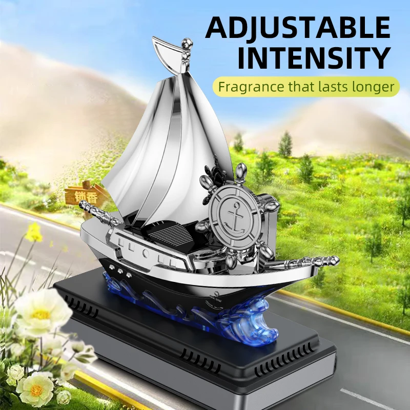 Solar Car Air Freshener Boat Shape Blue Red Silver Black