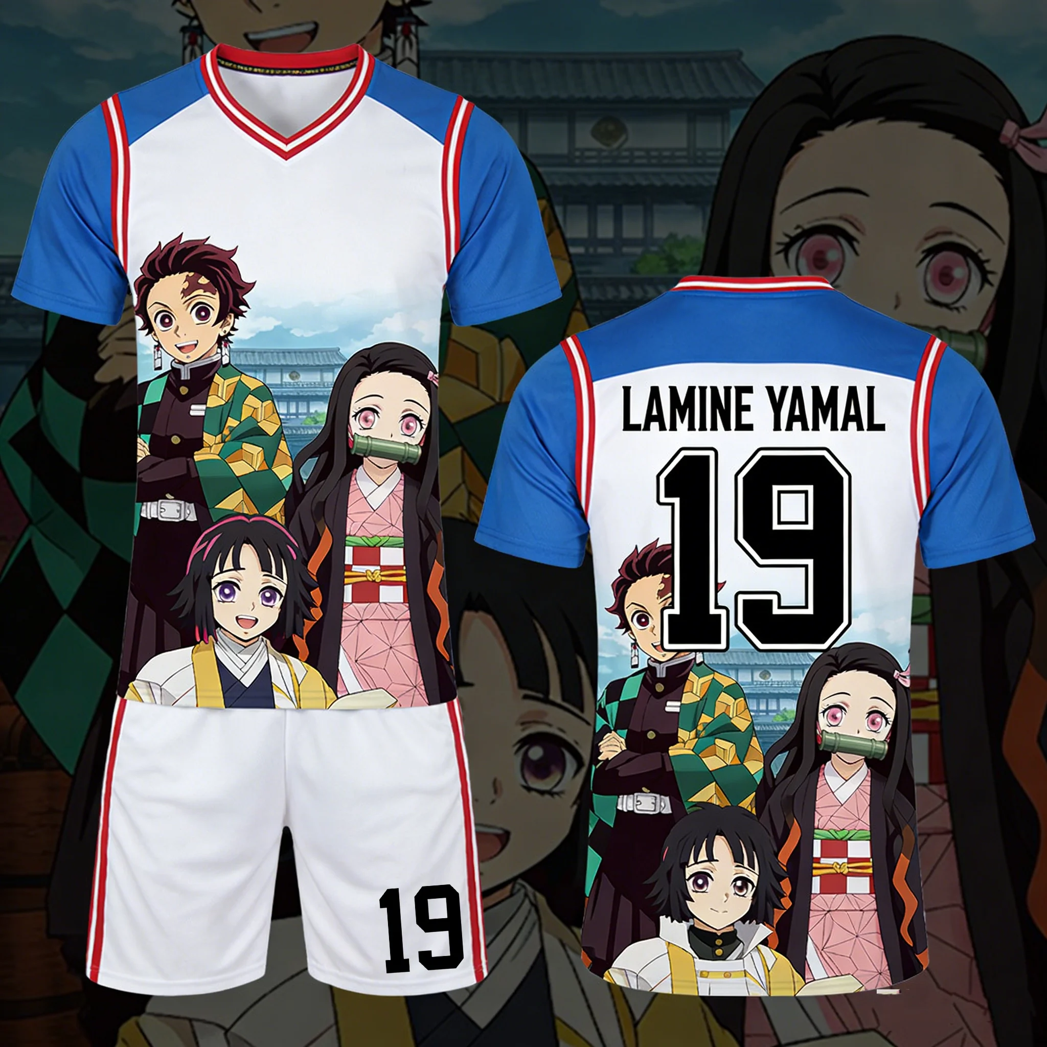 

Свитшот с изображением персонажей аниме «Истребитель демонов», футбольный свитшот Lamine Yamal для активного отдыха, быстросохнущая мужская футболка и шорты, детские комплекты.
