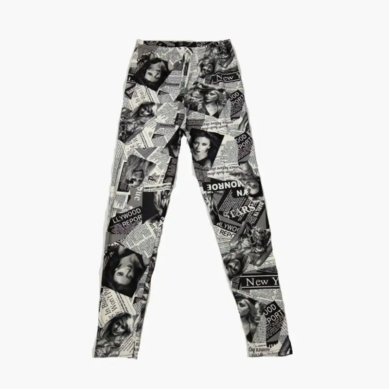 

Bla White Engli Letter Newspaper Beau Print Slim Fit Брюки Полиэфирная Ткань Тонкий Sle Осенний сезон Двять очков Длина