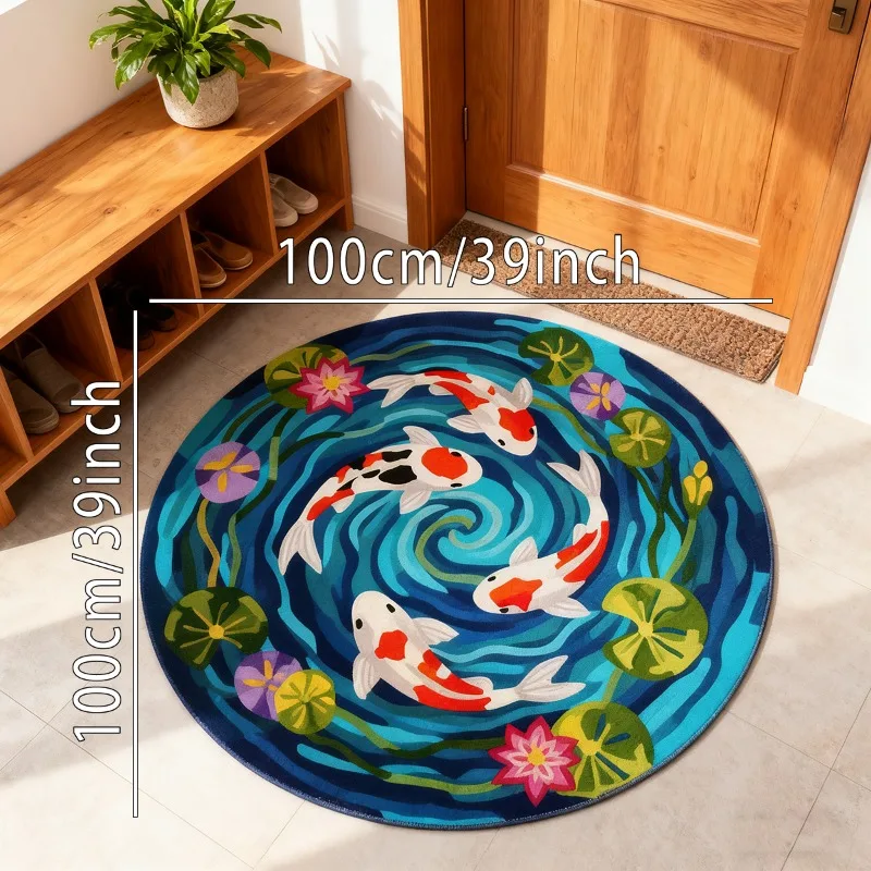 

VIKAMA Koi Fish Pattern Round Rug Fluffy Plush Area Rug Soft Shaggy Carpet for Bedroom Living Room Home Decor Mat