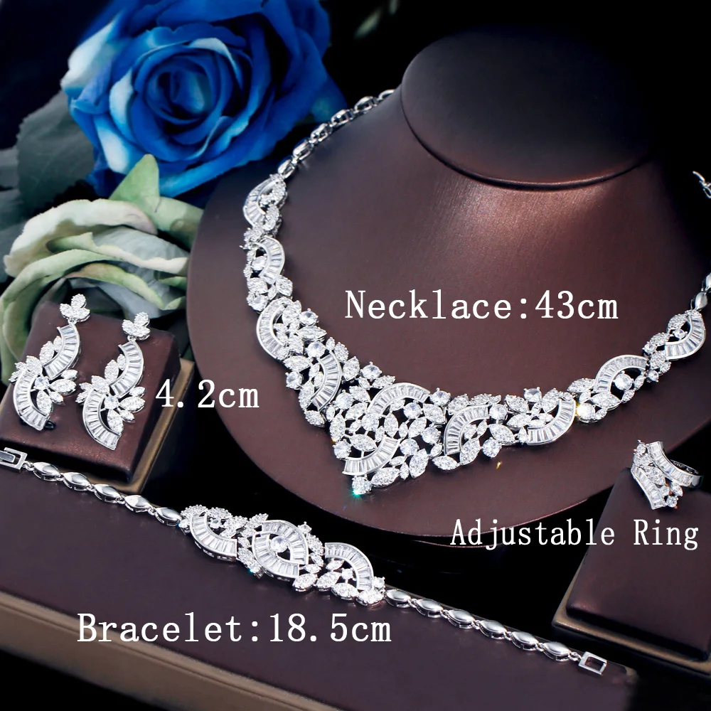 ThreeGraces 4pcs Luxury Shiny Cubic Zirconia Dubai Nigerian Bridal Weddigng Prom Jewelry Set for Brides Dress Accessories TZ812