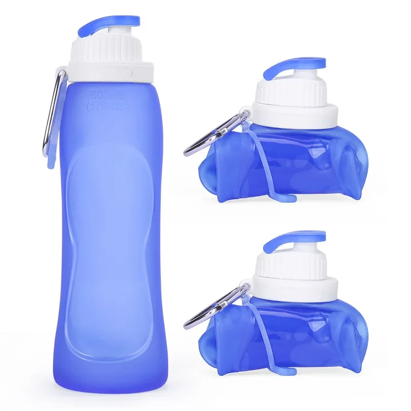 Botella de agua de silicona de 500ml, taza portátil plegable, botellas ligeras para beber, ciclismo, viajes, deportes al aire libre