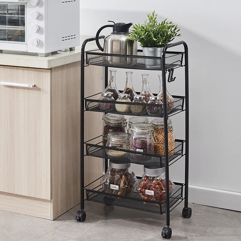 Kitchen Shelves Household Floor Multi-layer Fruit And Vegetable Baskets Movable Spices Sundries Storage Trolley Kitchen Storage