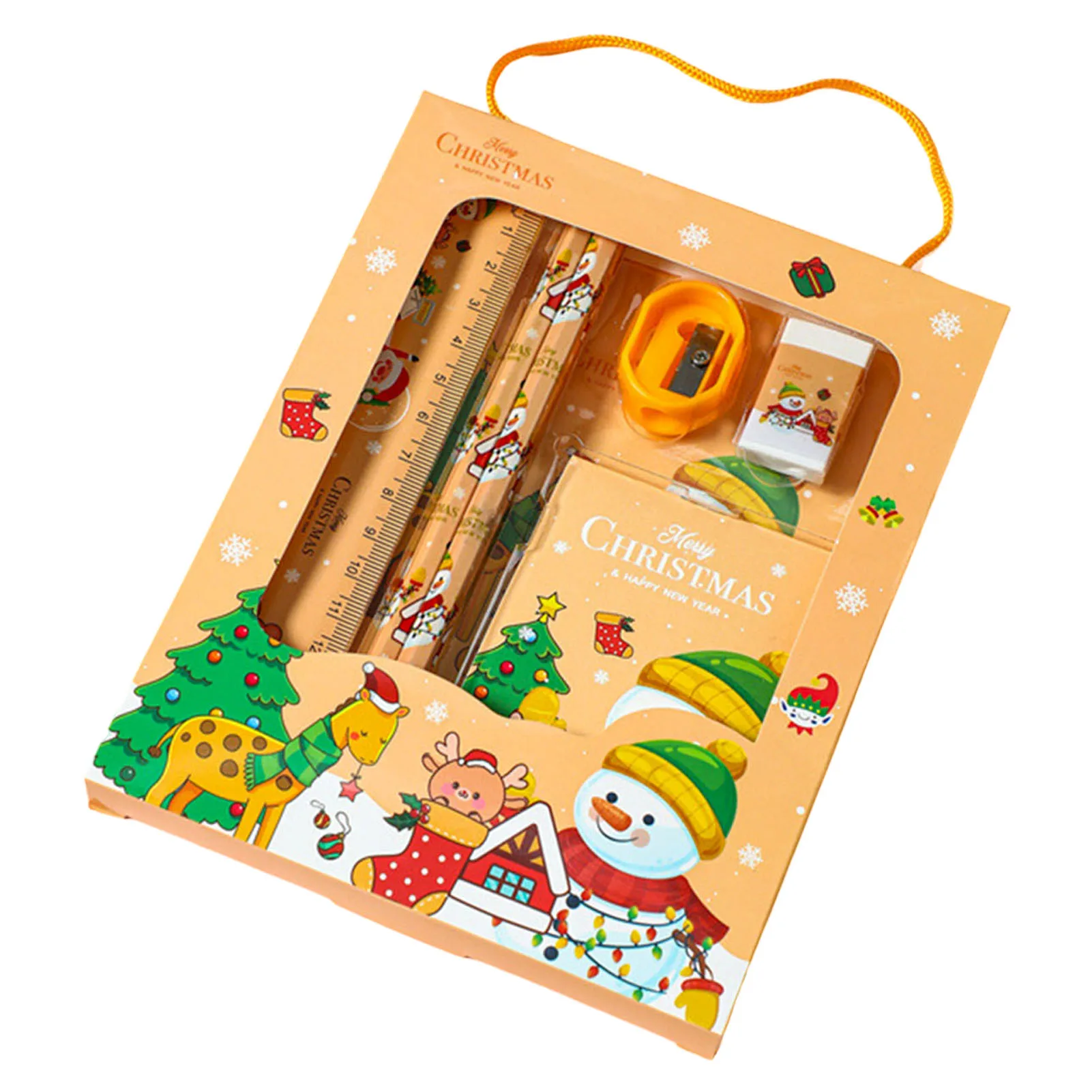 6pcs Christmas School Stationery Gifts Set Children Santa Claus Stationery Gifts Set Education Goodies Supplies for Kids