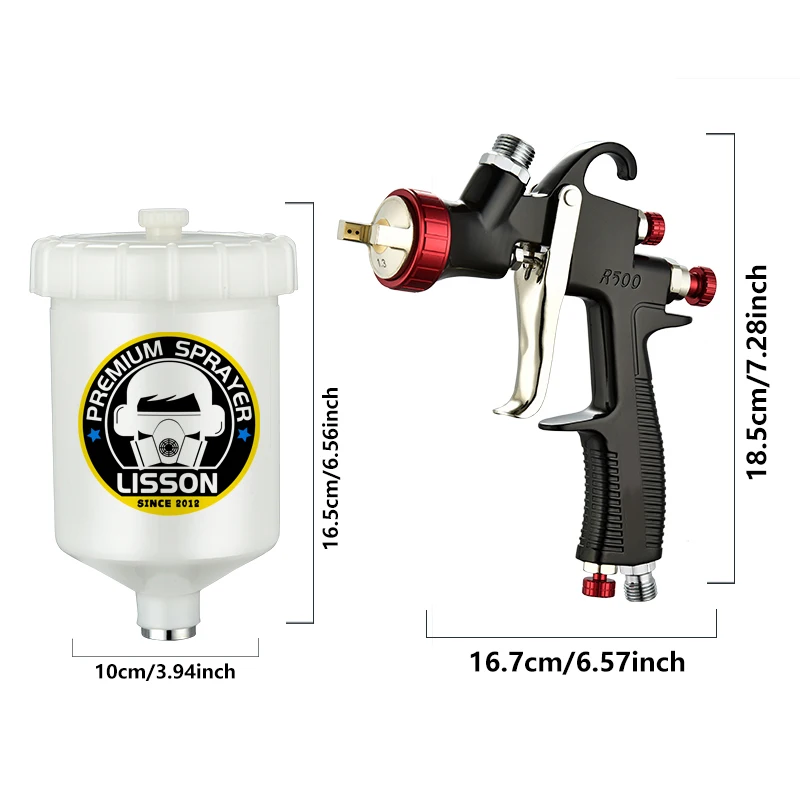 Car Painting Water Based Airbrush CE Certified HVLP Compat  LVLP Spray Gun 1.3mm Nozzle Gravity Feed 600cc Upper Pot