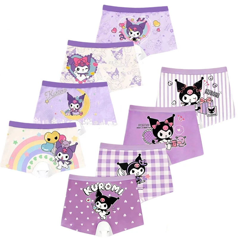 4-Piece Girls Panties Milk Silk Boxer Cartoon Character Kuromi Rainbow Print Children Underwear Soft Cute Toddler Girls Boyshort