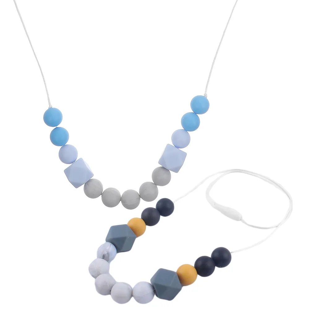 

2Pcs Colorful Teething Necklaces Baby Chew Necklace Soft Silicone Infant Teething Beads Safe for Babies Necklace for Babies