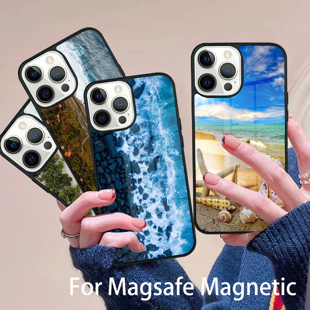 

The Sea Waves Beach Phone Case Magesafe Magnetic Wireless Charge Cover For IPhone 16 11 12 13 14 15 Pro Max Plus Mini