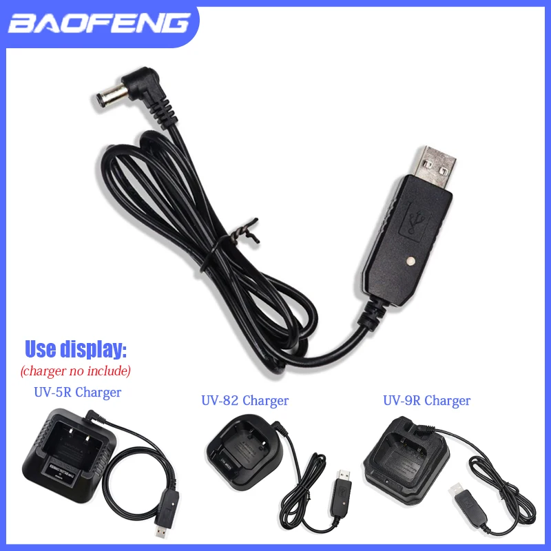 USB Charging Cable for Baofeng Walkie Talkie UV-5R UV-82 UV-9R Charger Two Way Radio Parts Charge Pedestal Adapter Wire Cord