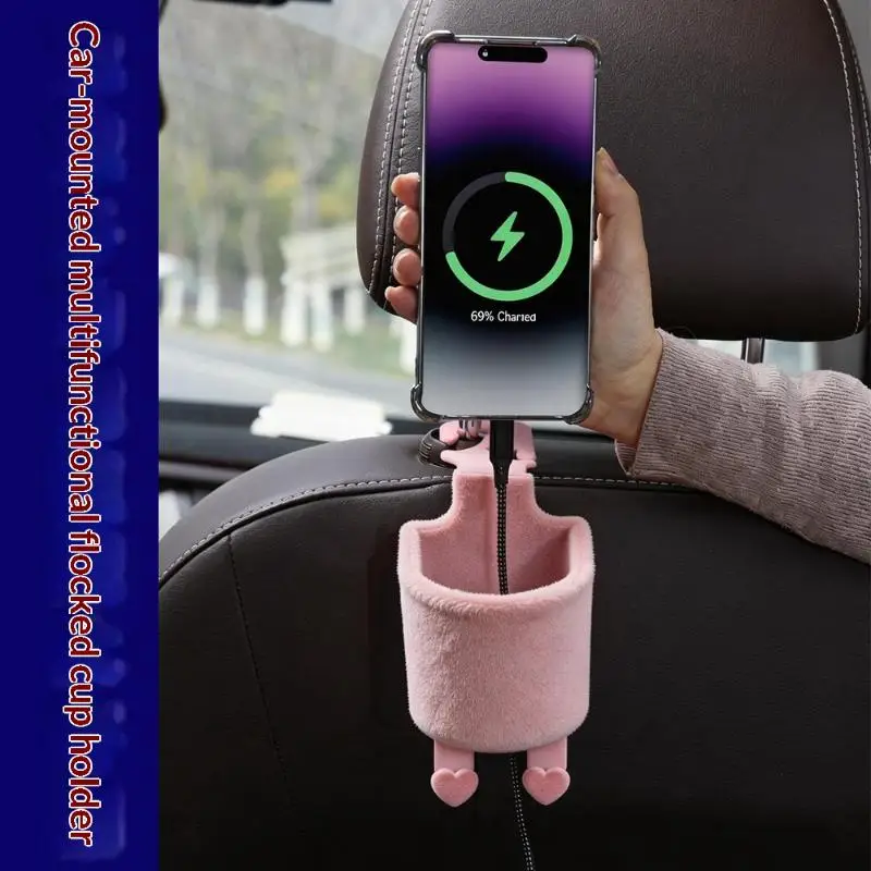 Car Seat Headrest Hook Storage Flocking Cup Holder For Universal Car Interior Accessories