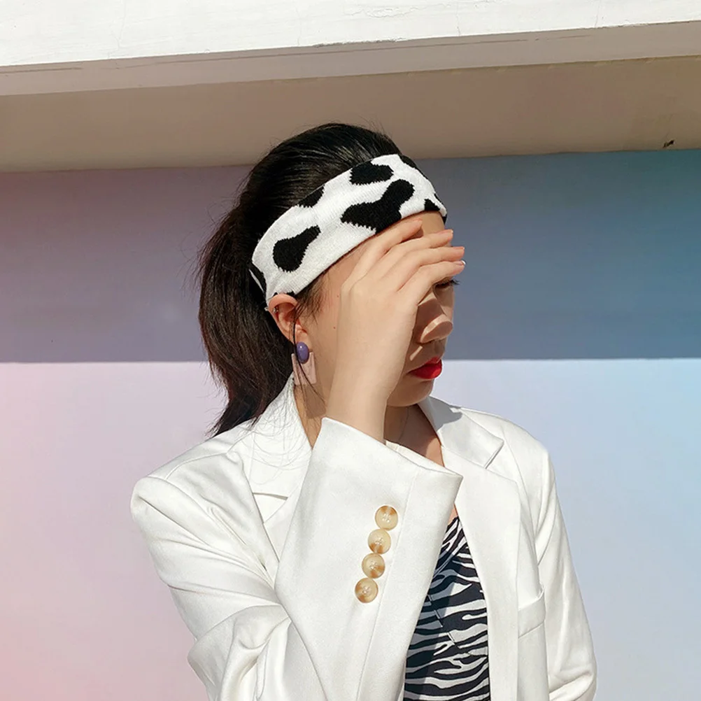 

4 pcs Black White Cow Pattern Knitted Hairbands Lightweight Stretchy Hair Bands For Sports Makeup Women Headwear Knitted Hair