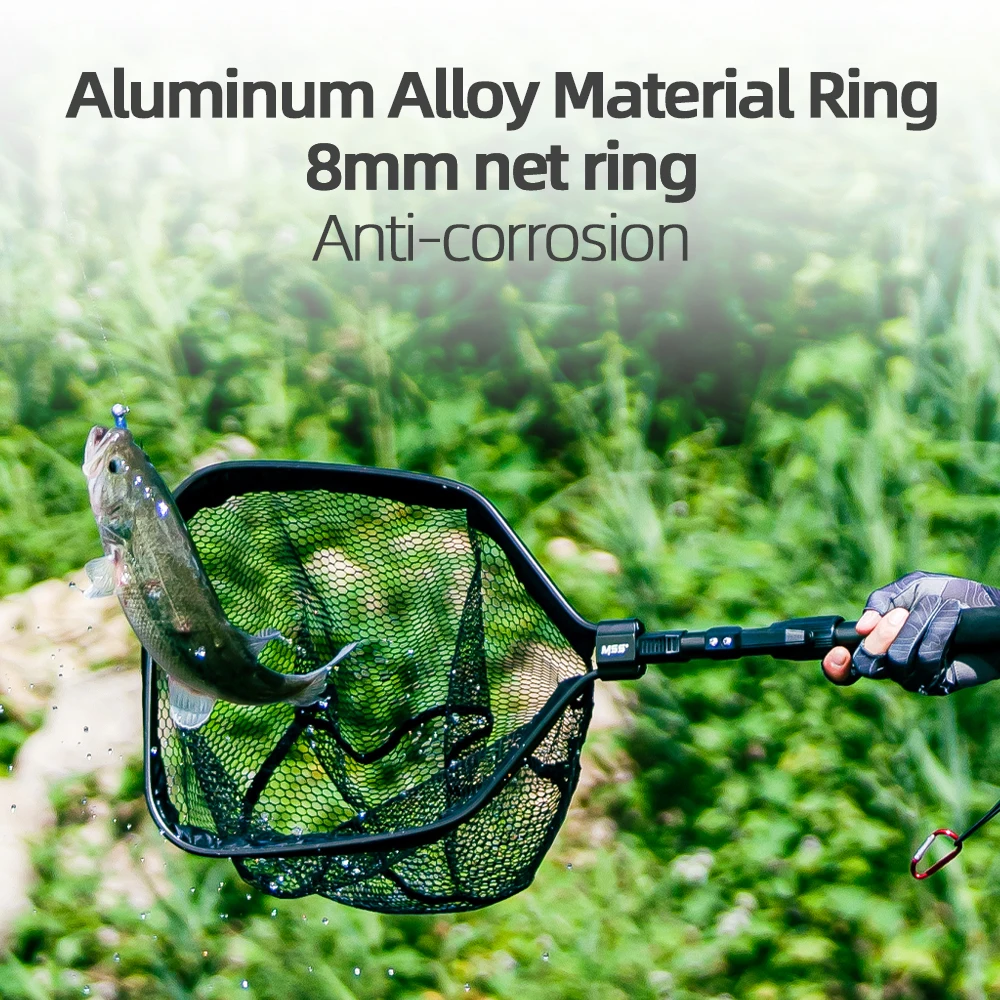 HANDING Portable Floating Fishing Net Rubber Coating Knotless Mesh Fishing Tackle Telescopic Fishing Landing Net with EVA Handle