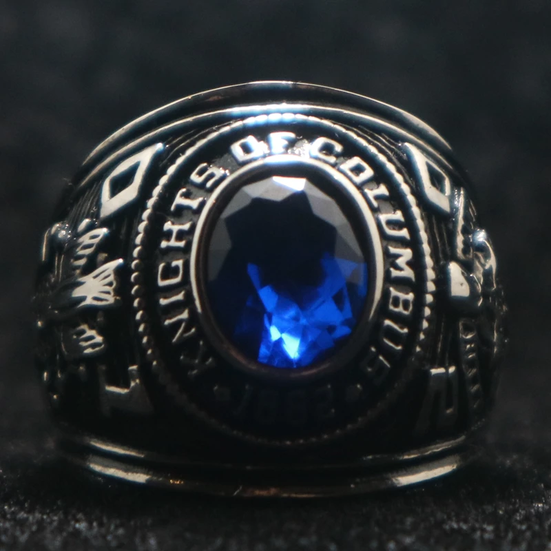 Newest Unisex 316L Stainless Steel Knights of Columbus Blue Stone Brother Ring