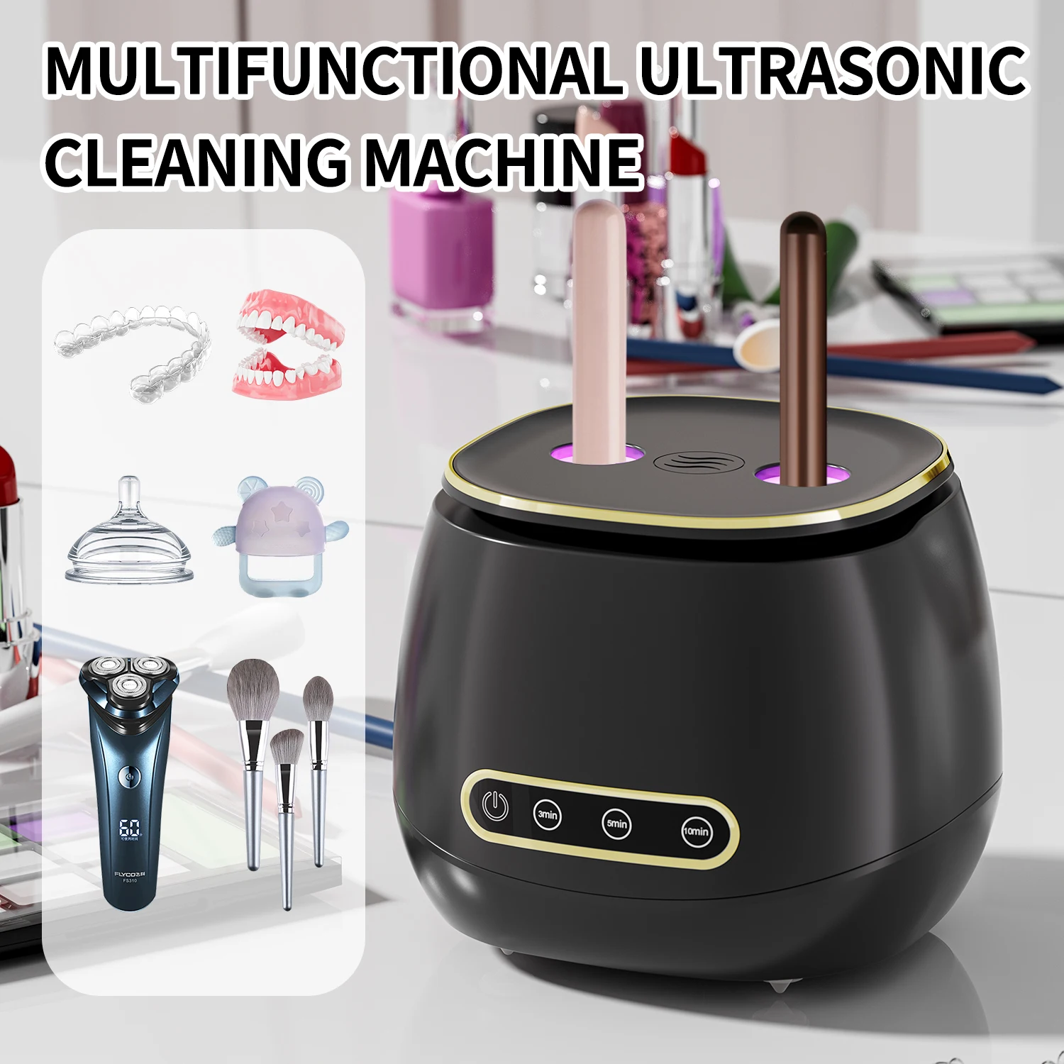 Compact Ultrasonic Multifunctional Cleaning Machine USB Small Household Jewelry Cleaner for Makeup Brushes Braces Mouthguards