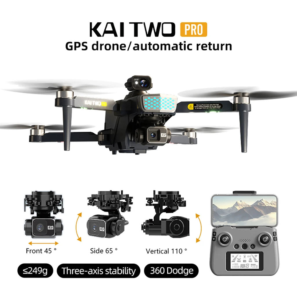 Kai-GPS 2プロのリモートコントロールドローン,4Kプロ,8kアクスル,3軸,自己安定化,HDカメラ,360 ° ろ過,ブラシレスドローン