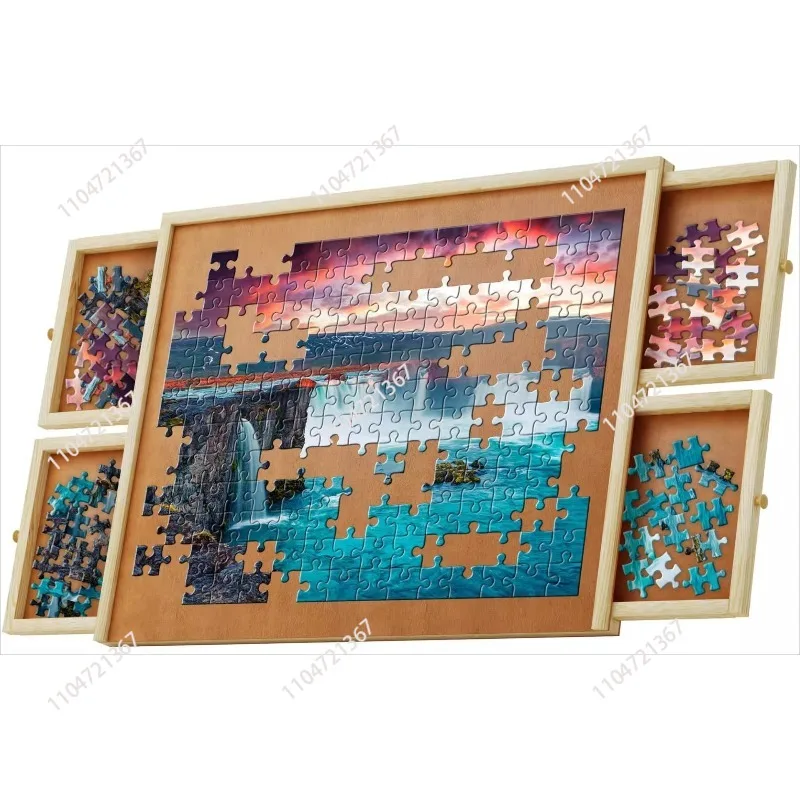Wooden puzzle table Portable with drawer storage Rotatable sorting table