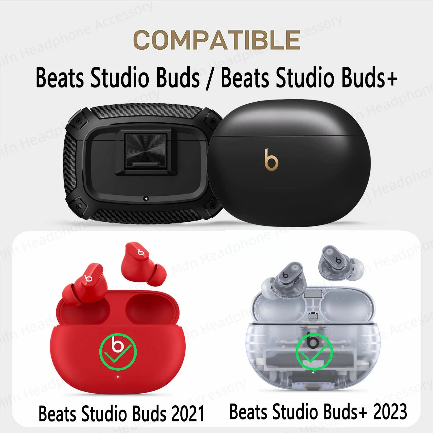 حافظة لهاتف Beats Studio Buds/Beats Studio Buds Plus مع حبل مضاد للفقدان ومضاد للسقوط غطاء سماعة أذن لـ Beats Studio Buds Fundas