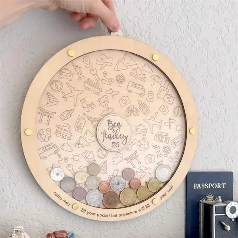 

Wooden Coin Display Case Wall Hanging Round Personalized Collection Storage Box Souvenir Holder for Collectors Home Decor Gift