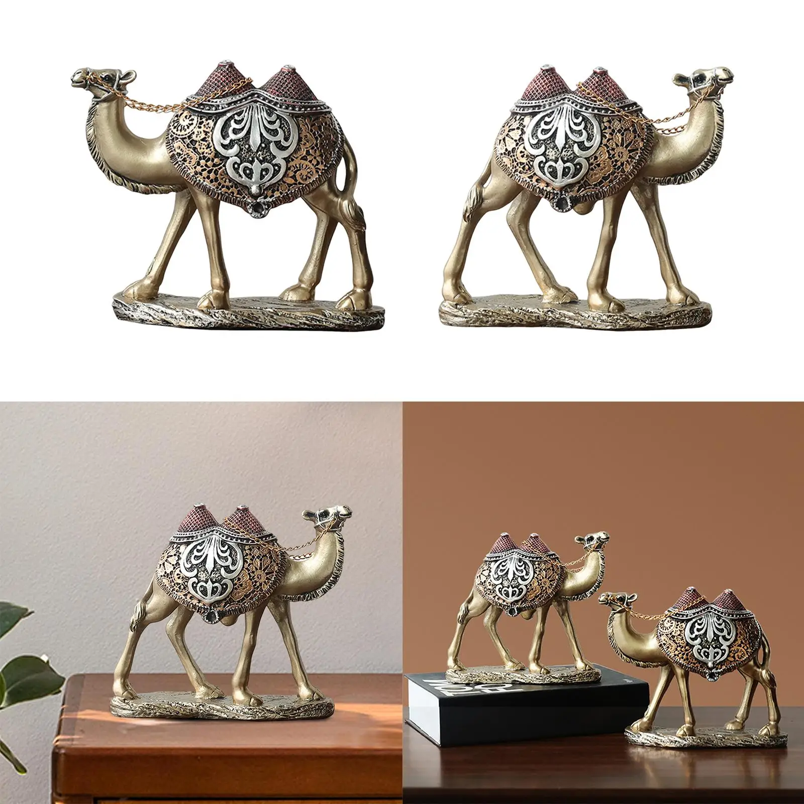 Animal Sculpture Resin Camel Statue Decorative Figurine Home Office Desk Ornament Centerpiece for Bookshelf and Bedroom