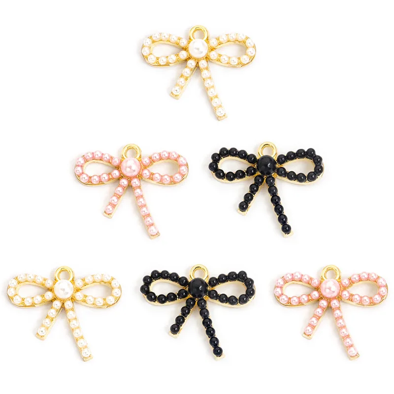 Lote de 100 unidades de dijes colgantes con lazo, perlas de imitación, 22,9x19,3mm, aptos para pulsera, collar, llavero, fabricación de joyas