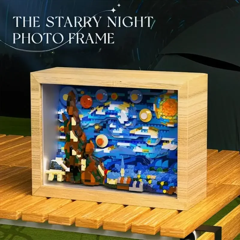 1259PCS Building Blocks La Notte Stellata Vincent Van Gogh Photo Frame Modello Giocattoli Educativi Per I Bambini Da Collezione Regalo Di Natale
