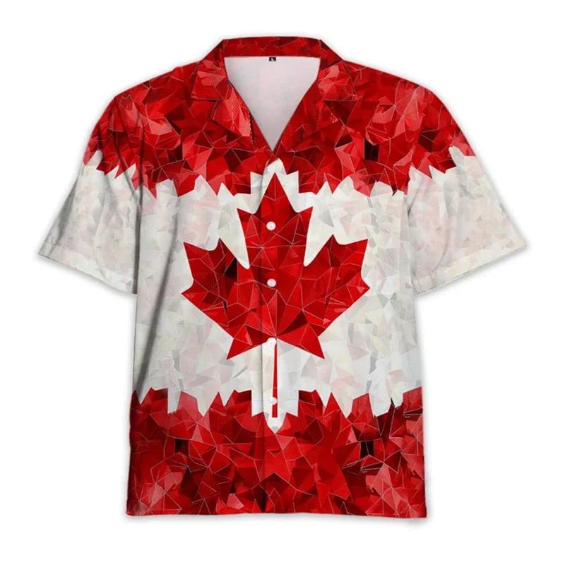 

Летняя мужская канадская гавайская рубашка с полным принтом, повседневные рубашки на пуговицах с короткими рукавами для мужчин, пляжная рубашка с кленовым листом и белкой