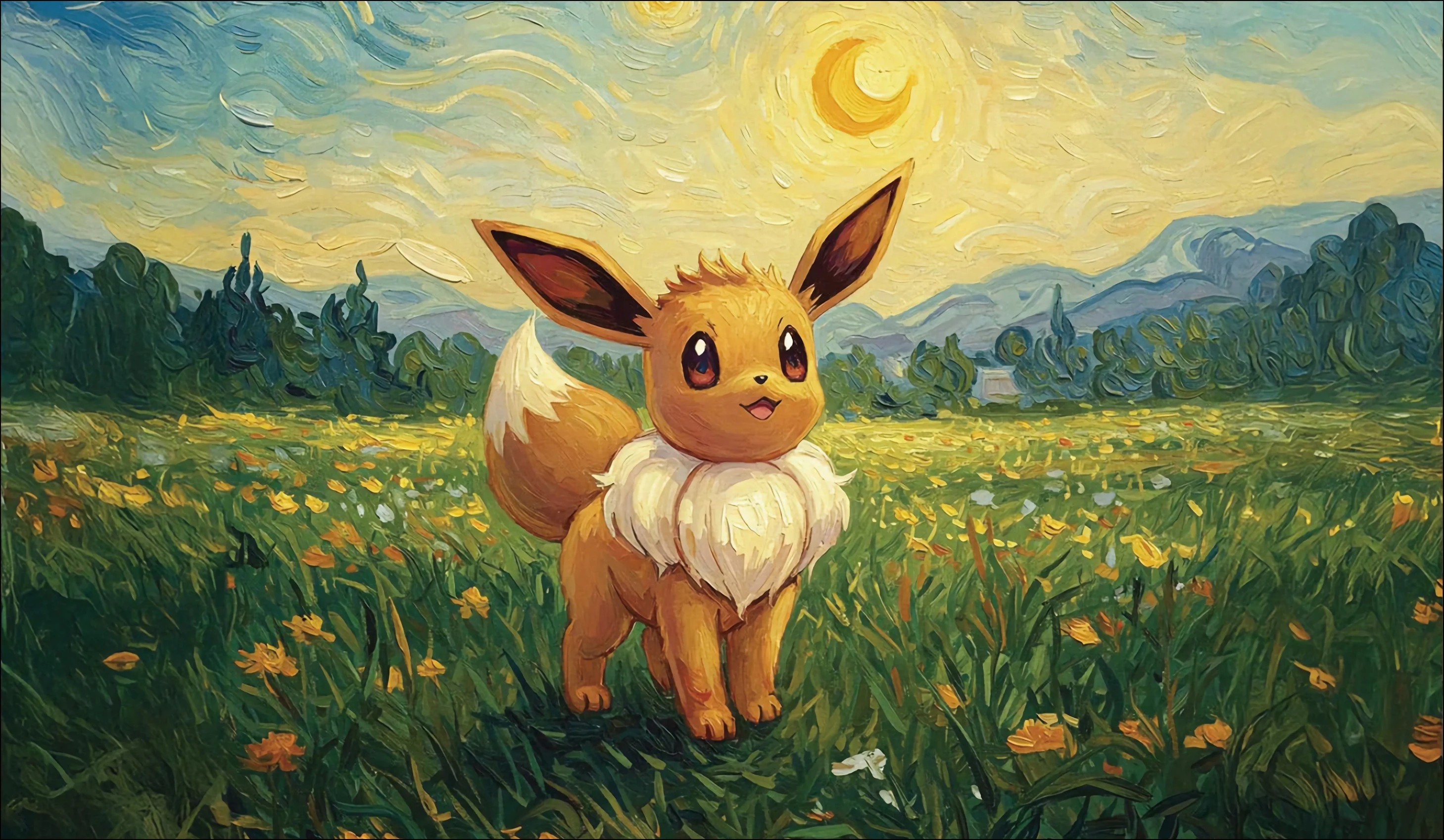 Van Gogh Starry Night Style Anime Creature Playmat with Card Battle Zones, Non-slip Rubber Large Desk Mouse Pad for Card Gaming