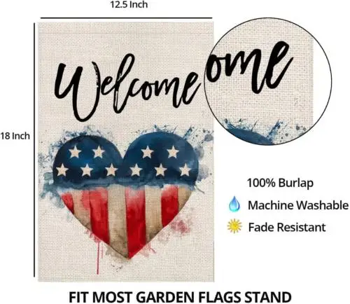 4Th of July Welcome Garden Flag 12X18 Double Sided,Watercolor Strip and Star Ame