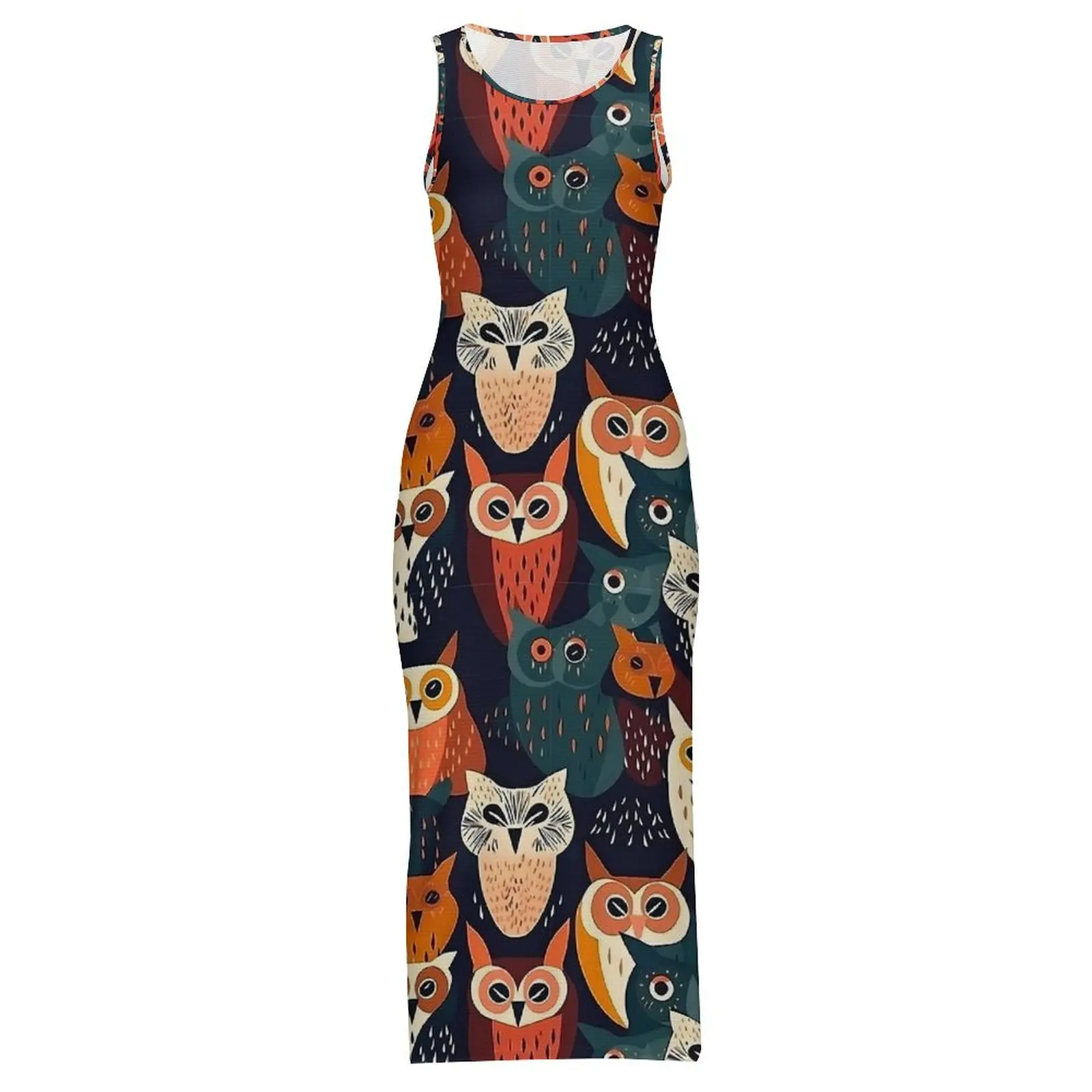 Abito aderente con gufo audace artistico Abito estivo con stampa animalier Club Party Maxi abiti Donna Abito senza maniche di design alla moda Taglia grande 3XL 4XL