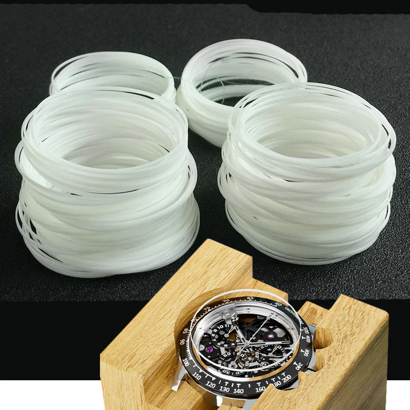 1PC White Watch Crystal Gasket 0.8mm Height 0.35mm Thick Waterproof Front Watch Glass I Ring 16mm-40mm Inner Diameter