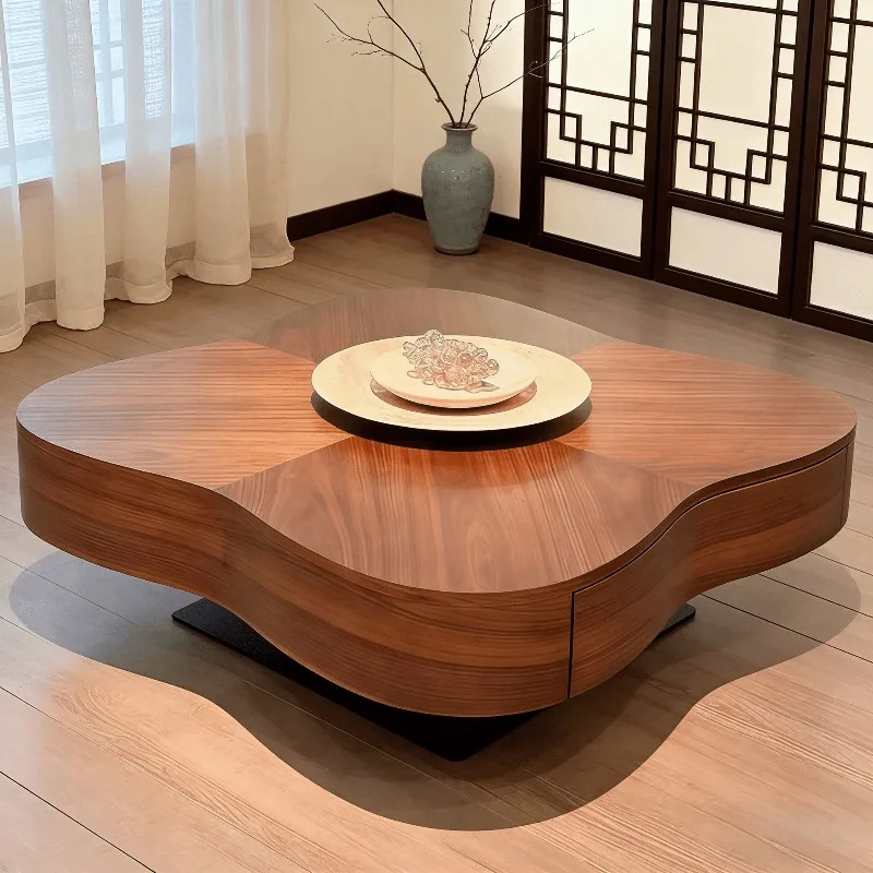 Artistic petal coffee table, light luxury, and high-end decorative side table, walnut four-leaf clover