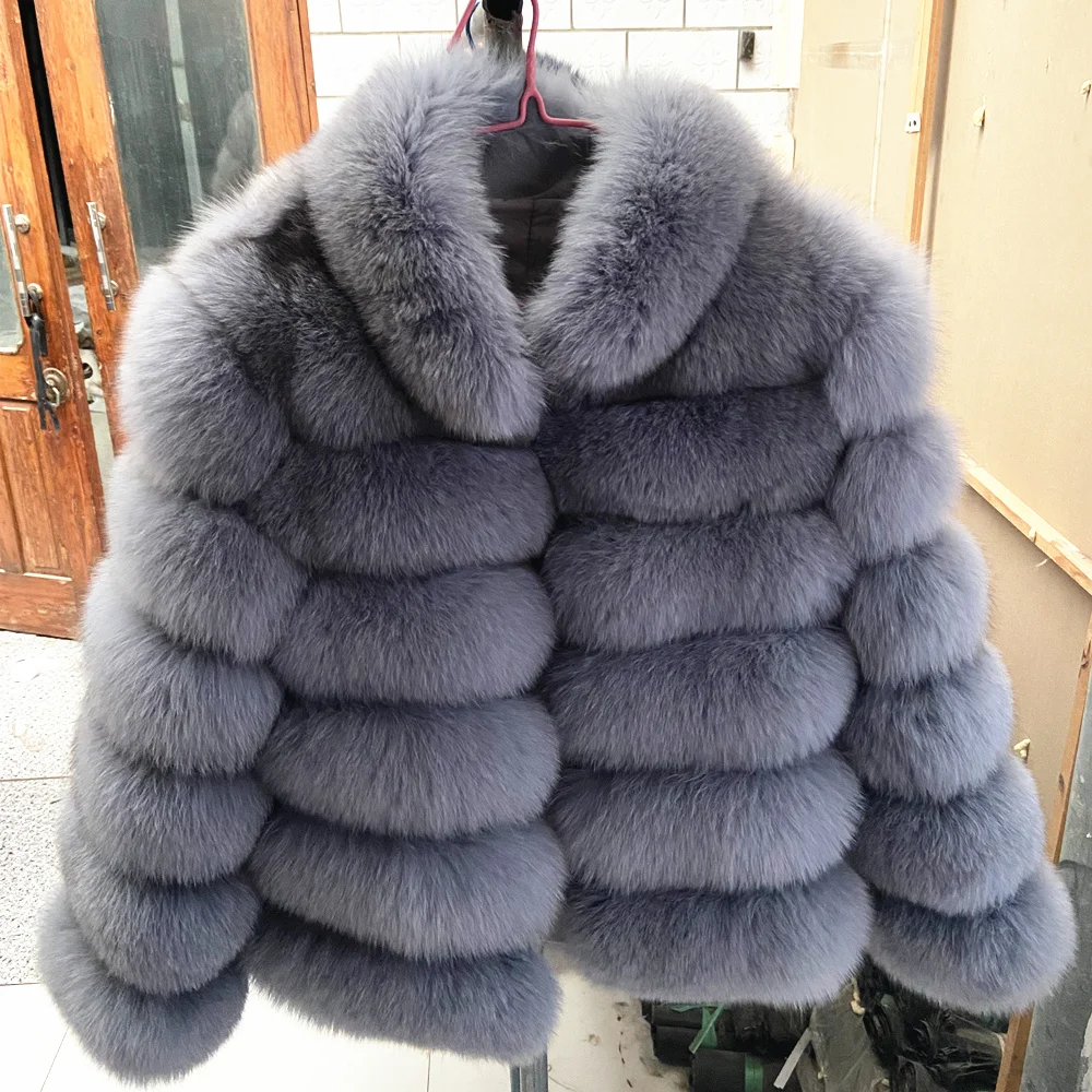 QUEENTINA Winter New Women's Cold Real Fox Fur Coat With Collar Especially Overcoat Leather Female Natural Plus Size 2023 Luxury