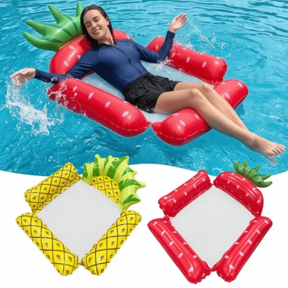 Water Toys Mesh Seat Inflatable Pool Hammock Fruit Pattern Foldable Floating Lounger Pressure-Resistant Durable Pool Float Beach