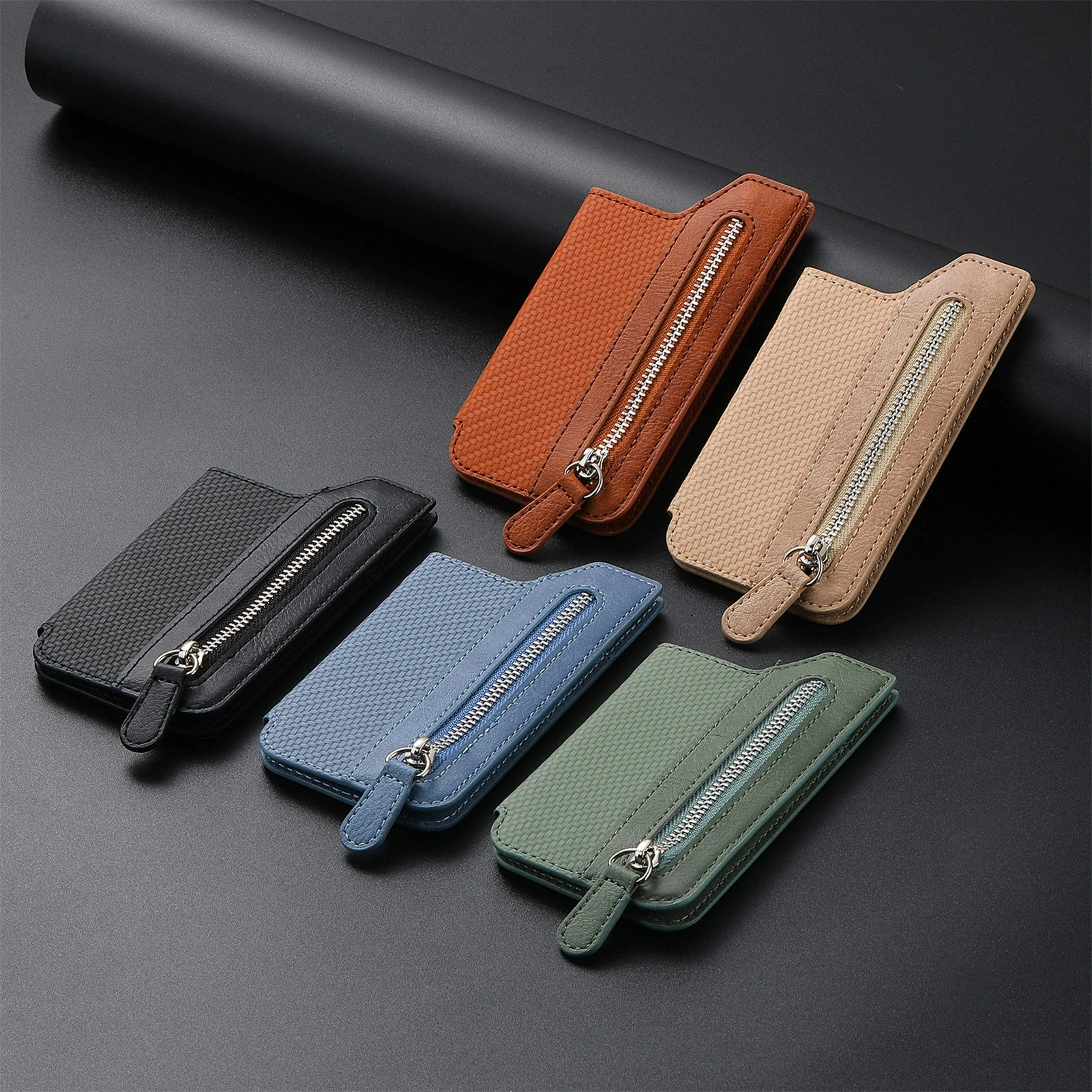 Mobile phone card holder flip cover multi card holder zipper phone bag creative personalized back sticker card holder