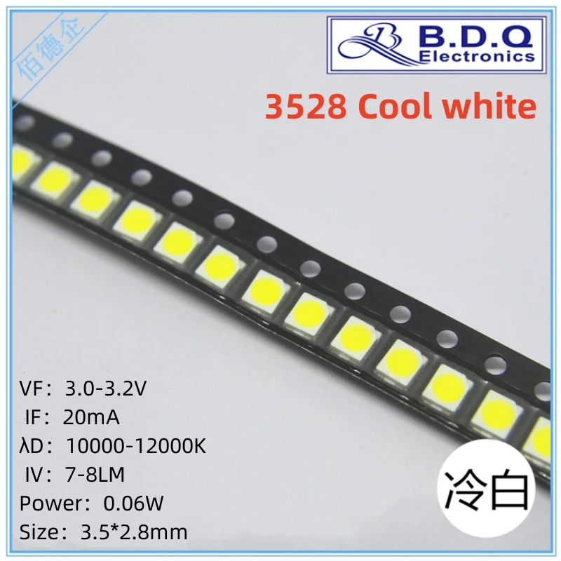 3528 Cool White 10000-12000K LED Lamp Beads SMD LED Light Size 1210 Light-emitting Diode High Bright Quality 100pcs