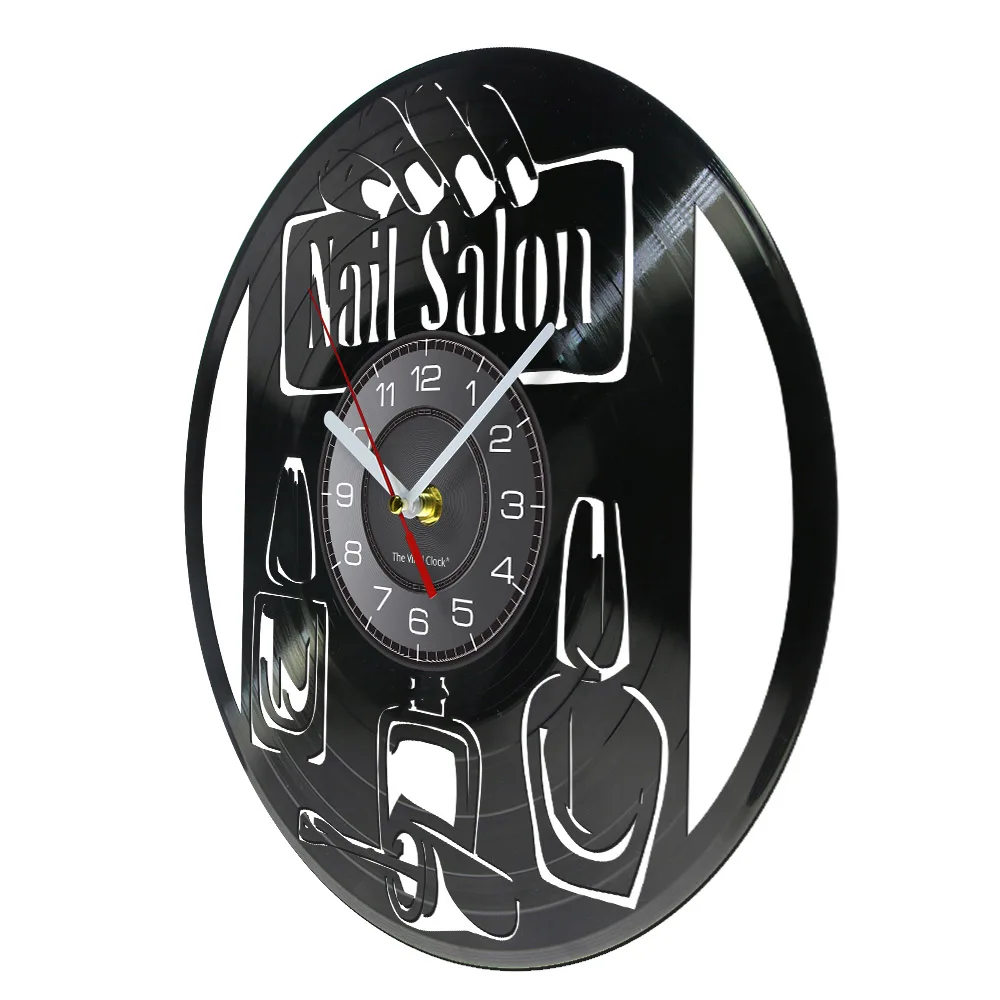 Manicure Wall Clock Nail Beauty Salon Studio Wall Decor Nail Polish Vinyl Record Wall Clock Vintage Cosmetologist Stylist Gift