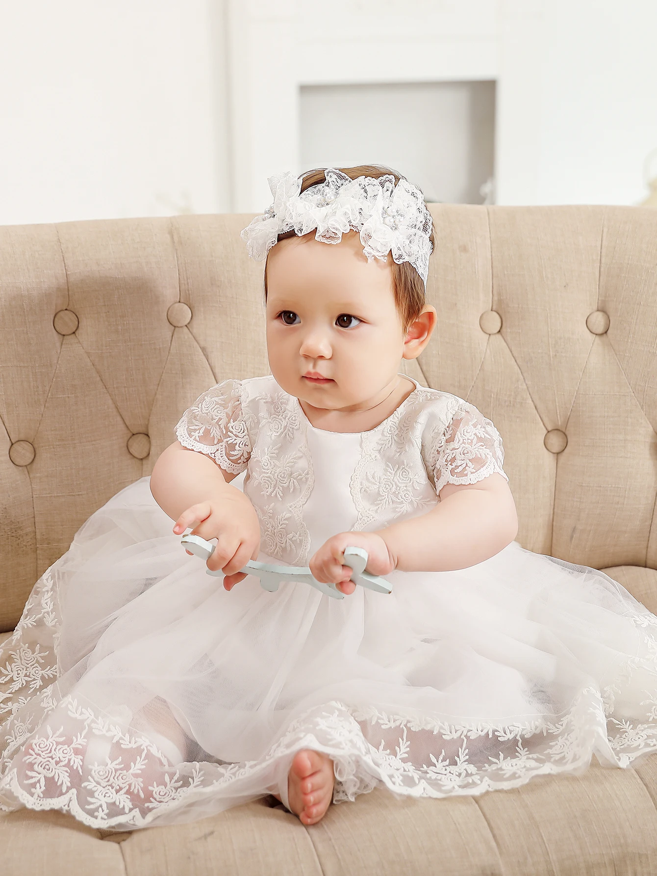 نمط جديد طفلة فستان الزفاف الكرة ثوب لحفلة عيد ميلاد مع التطريز الدانتيل 0-2 سنة الفتيات #3