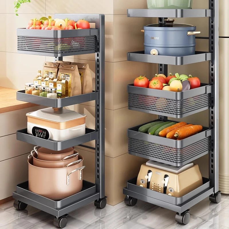 

Kitchen storage rack, floor to floor, multi-layer pot, multifunctional vegetable basket with gaps, small cart, household