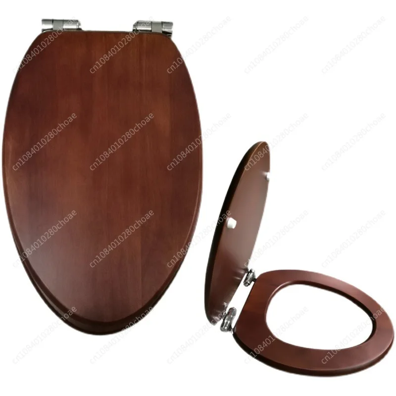 

Universal Thickened Seat Ring, Solid Wood Toilet Seat Cover, Black Walnut, Stainless Steel, Cushioning, Sagging Hinge Seat
