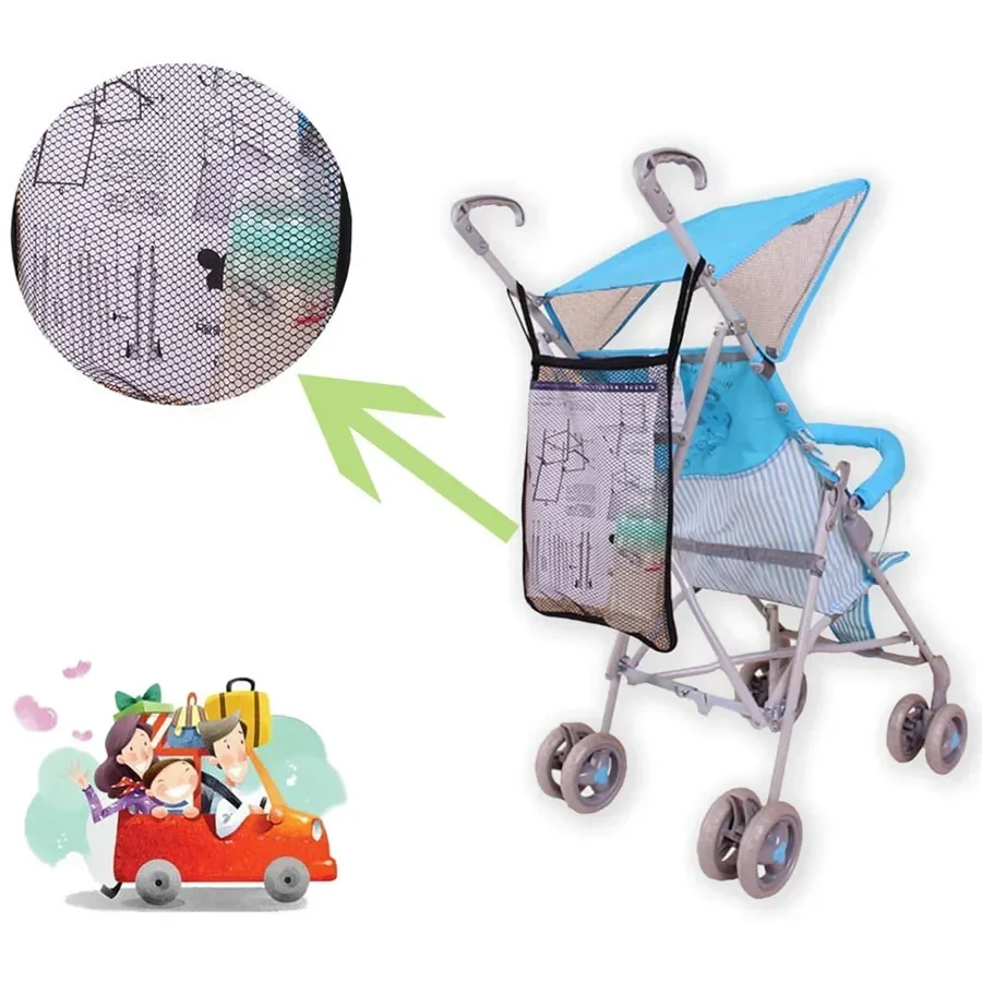 Baby stroller mesh bag, black see through mesh bag, storage hanging bag, portable bottled snack storage bag, baby stroller acces